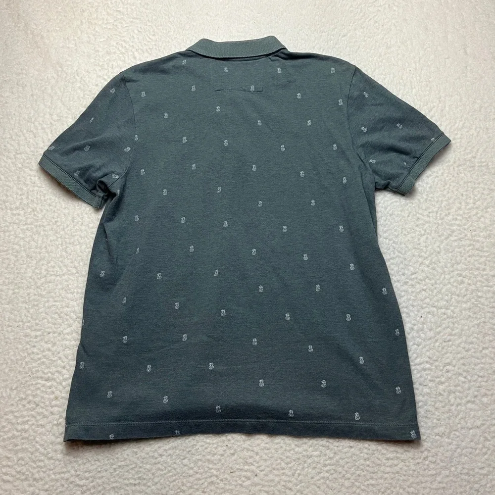 Banana Republic Polo Mens L Grey Tropical Pineapple Organic Cotton Pique Shirt